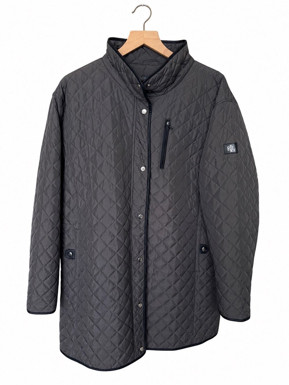 Lauren Ralph Lauren Quilted Jacket Gray Snap Front Equestrian Lining Women’s 3X